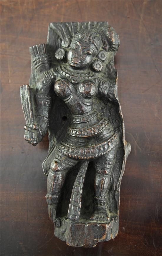 An Indian hardwood figural relief, 18th century or earlier, 28cm, fragment panel